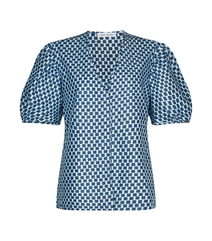 Blouse V-Neck w.Buttons and Puffer Sleeves