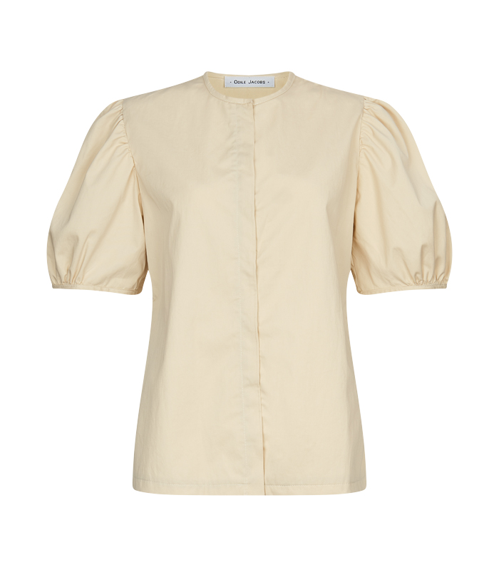 BLOUSE Round Neck Puff Sh Sleeves Hidden Buttons