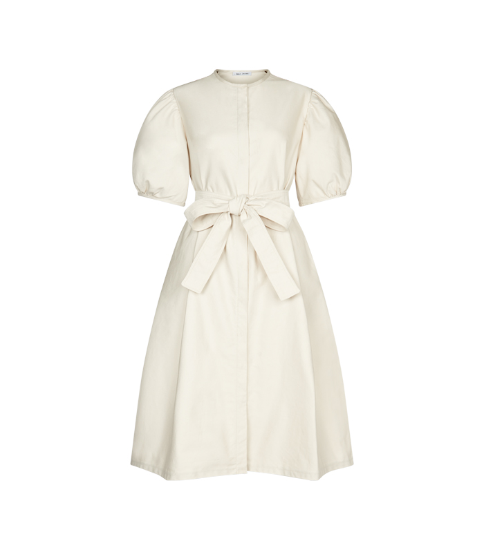 Round Neck DRESS w Buttons - Short Puff Sleeves