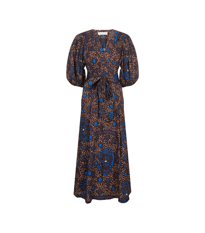 V-NECK DRESS w PUFFER SLEEVES