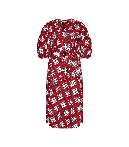 [S155F020C01] V neck dress-puffer sleeves
