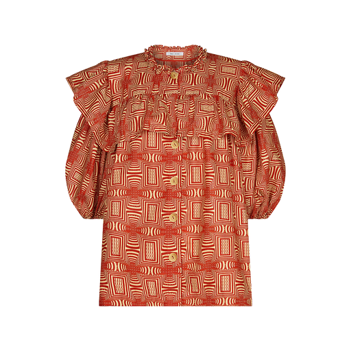 [S210F022C01] Blouse with Buttons and Fringes