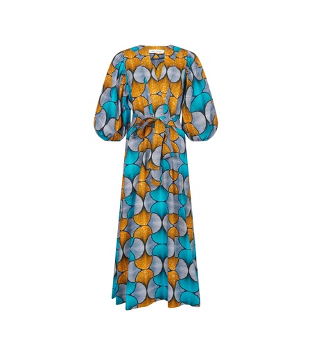 [S155F013C01] V-Neck Dress with Puff Sleeves