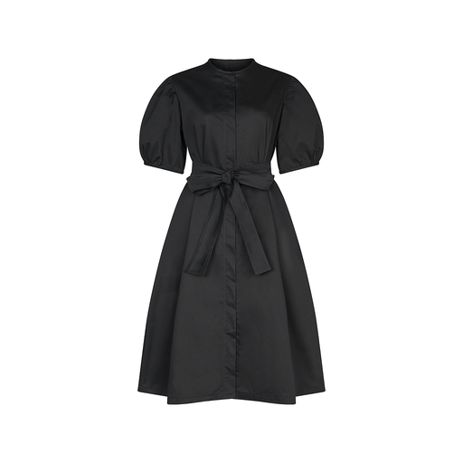 [S115F295BLA] Round Neck DRESS w BUTTONS - Short Puff Sleeves