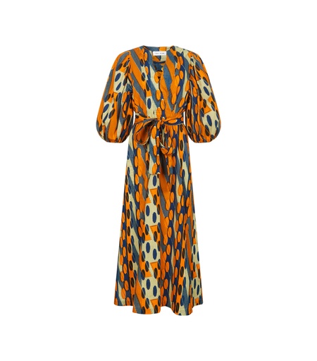 [S155F006C01] V-Neck DRESS w Puff Sleeves
