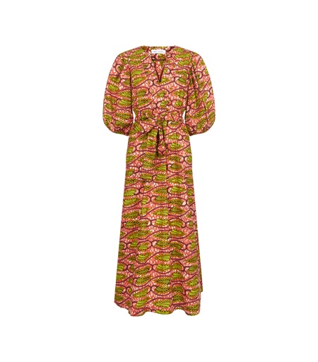 [S155F038C01] V-Neck DRESS w Puff Sleeves